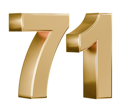 Shiny gold 3D number 71 render