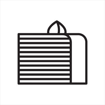 Crepe cake mille crepe outline icon. Layered pancake cake with leaf. Line vector illustration isolated on white