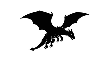 Fototapeta premium Black dragon silhouette flying creature.