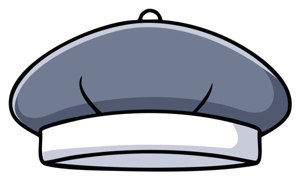 Stylized gray chef hat with a white band and black outline cartoon illustration for culinary profession and kitchen uniform
