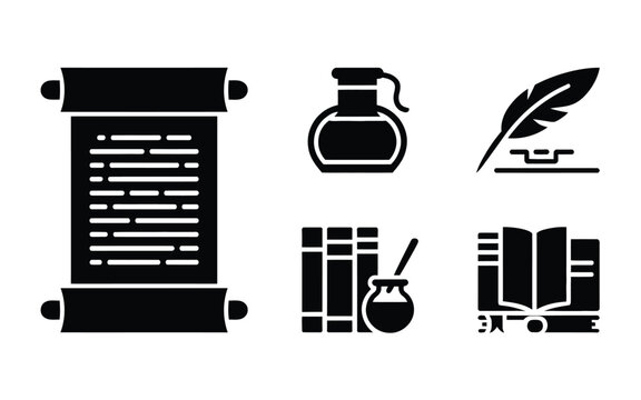 Historic constitution icon bundle black symbols for education and writing