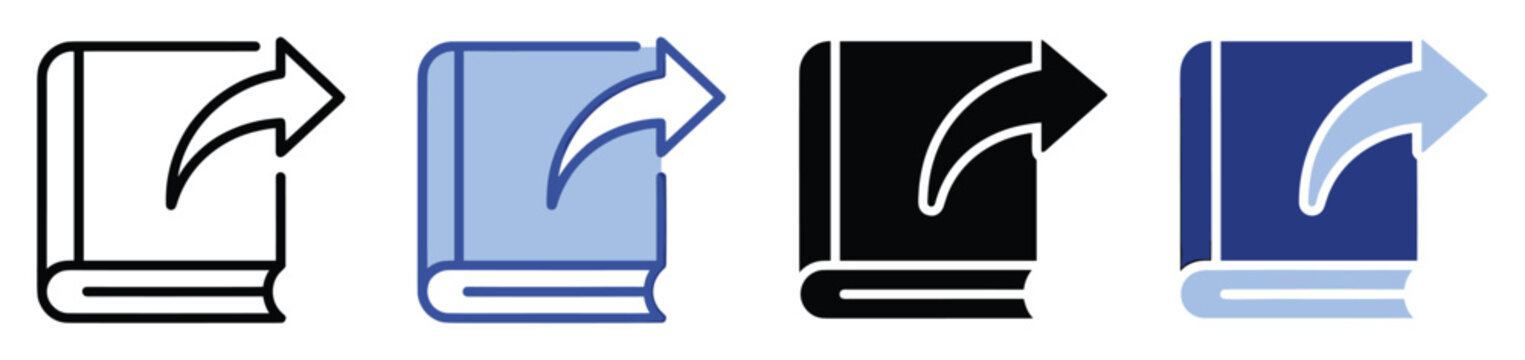 Ebook share icon variations for document sharing applications and digital publishing platforms
