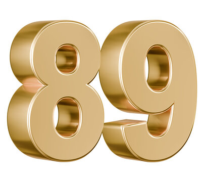 Shiny gold 3D render of number 89