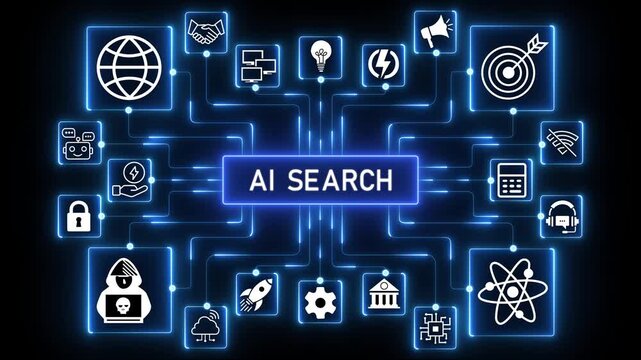 Ai search engine artificial intelligence search bar technology concept animation .AI Search Interface and Smart Technology Concept.