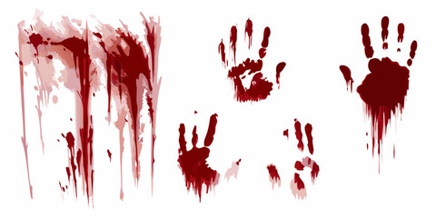 Bloody handprints and splatters illustration realistic red stains on a white background high quality professional © PabanBiswas