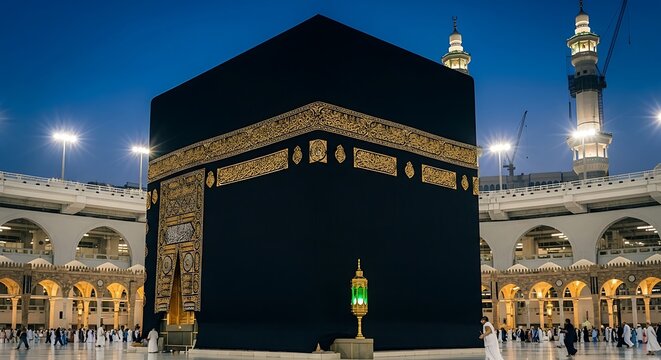 The Kaaba in Mecca at night.