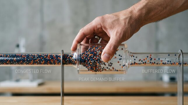 A person putting a pill in a pill bottle to illustrate human hand buffering peak demand in healthcare supply