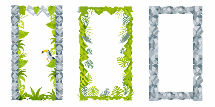 tropical frames with leaves and toucan vector illustration