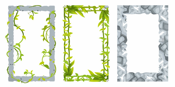 decorative stone frames with tropical vines vector illustration