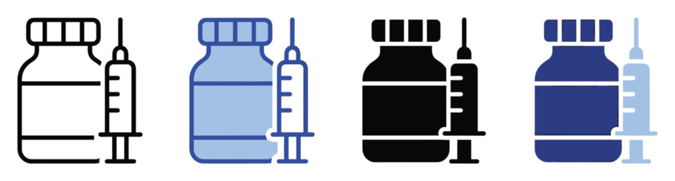 Vial and syringe medical icons for healthcare and vaccination treatment graphics applications