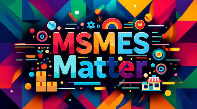 Colorful and vibrant msmes matter typography design with playful elements and geometric shapes
