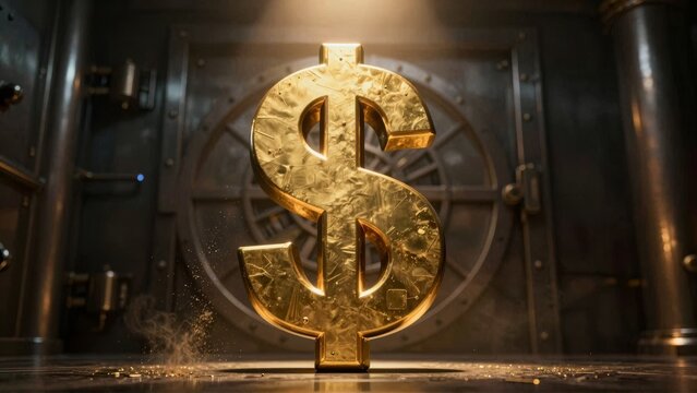 Golden Dollar Sign in Secure Bank Vault Background