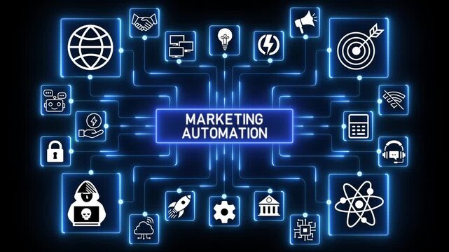 Marketing automation framework enabling triggered campaigns, data-driven personalization and scalable customer engagement across an integrated digital environment.4k Animation.