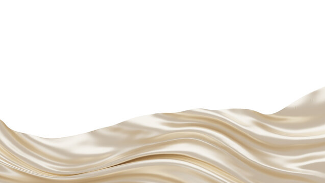 Luxury pearl fabric flowing with silk weave texture isolated on transparent background with copy space 3D render
