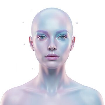 Beautiful Futuristic Female Portrait Concept with Ethereal Digital Art Isolated on Transparent Background