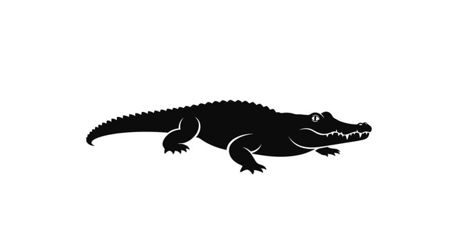 Black silhouette of crocodile walking.