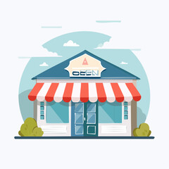 Naklejka premium Illustration of a Storefront with an Open Sign