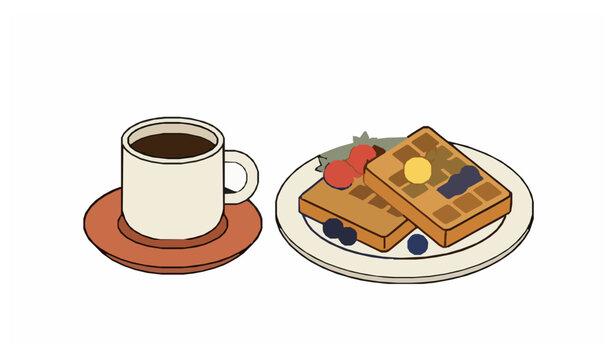 Minimal Coffee Waffles Fruits Icon Modern Food Vector