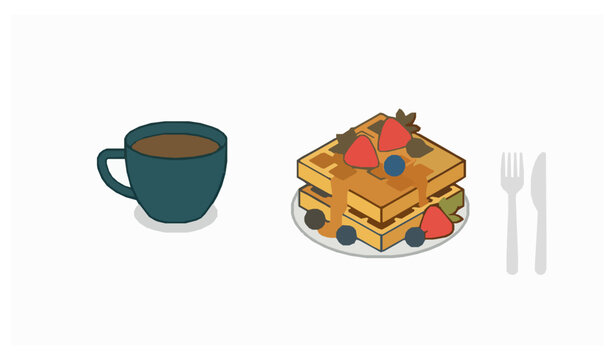Minimal Coffee Waffles Fruits Icon Modern Food Vector
