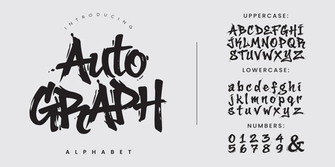 Obraz premium Auto Graph expressive brush calligraphy alphabet font with aggressive messy ink stroke for street style