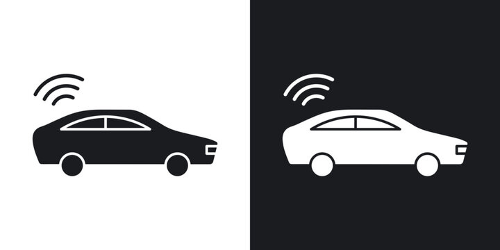 Autonomous car icons in solid black and white collection