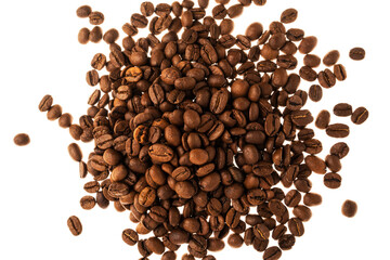 Obraz premium Woman's hands with red nails holding coffee beans.