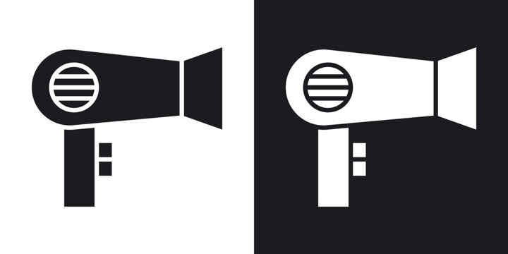 Blow dryer icons in solid black and white collection