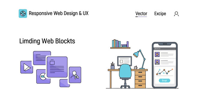 Responsive web design and ux illustration with vector elements and smartphone ui