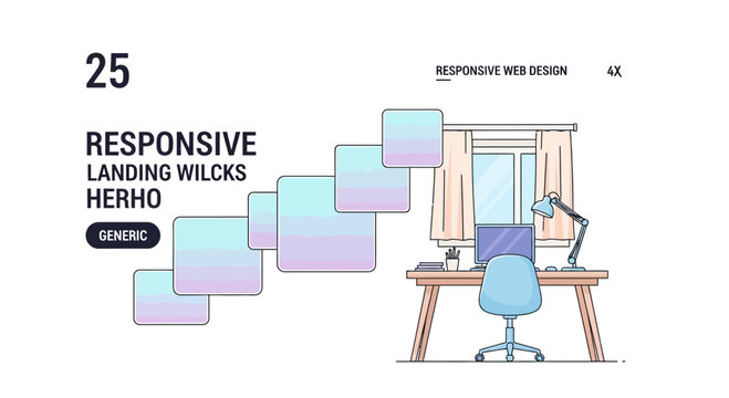 Responsive web design illustration featuring computer and conceptual elements