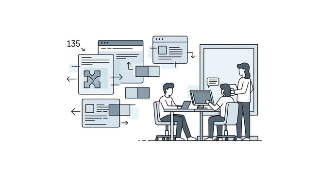 Team collaboration on digital interface with modern technology illustration