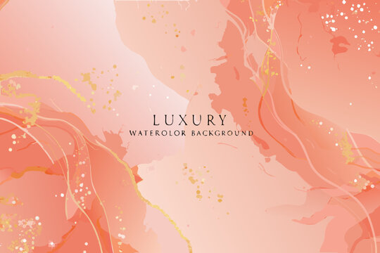 Abstract watercolor background with coral and gold accents