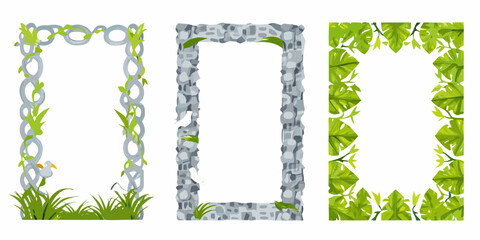 three decorative frames with tropical leaves and vines vector illustration © ShambhuNath
