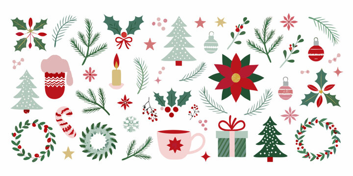christmas illustrations set flat vector graphics on white background