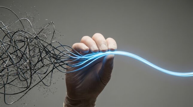Hand firmly gripping a string signifying connection and clarity in data signal representation and communication