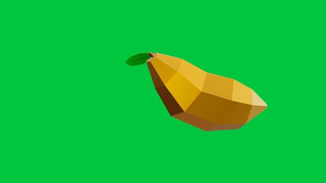 Low poly mango fruit rotating 360 degrees on green screen background. 3d rendering.