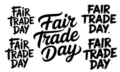Naklejka premium Fair Trade Day Hand Lettering Calligraphy Set with Multiple Typography Styles for Ethical Commerce, Sustainable Trade Awareness, Social Justice Poster, and Campaign Banner Design
