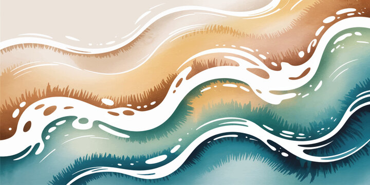 watercolor eyelash extension close-up with turquoise ocean waves and golden sand beach texture makeup art