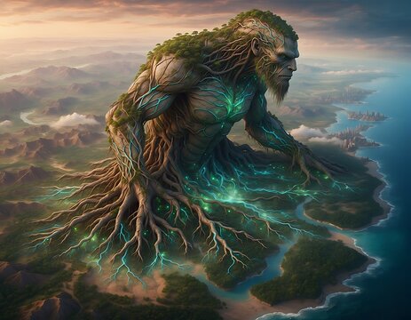Ancient Forest Giant Guardian Rising from the Earth.