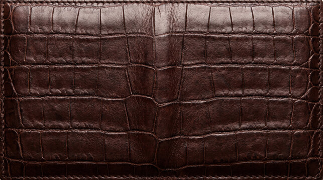 Close up of dark brown crocodile leather texture pattern