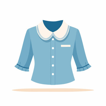 Blue Blouse with Peter Pan Collar and Ruffled Cuffs