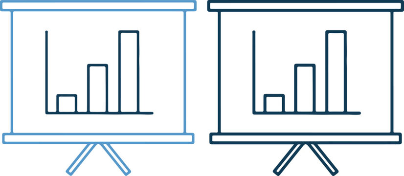 Two presentation screens with bar graphs on easels