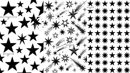 Black Silhouette Star and Shooting Star Collection Set with Various Shapes and Sparkle Elements for Celestial Design © Shakhawat