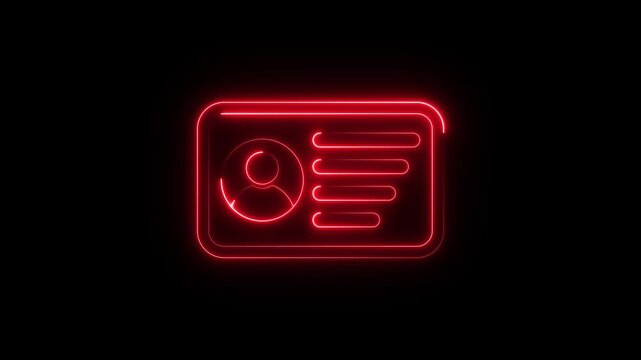 Neon Id card animation. Glowing Profile verify icon motion graphics. Animated personal information icon. NID card verify. Driver's license verified 4k video.