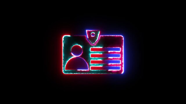 Neon Id card animation. Glowing Profile verify icon motion graphics. Animated personal information icon. NID card verify. Driver's license verified 4k video.