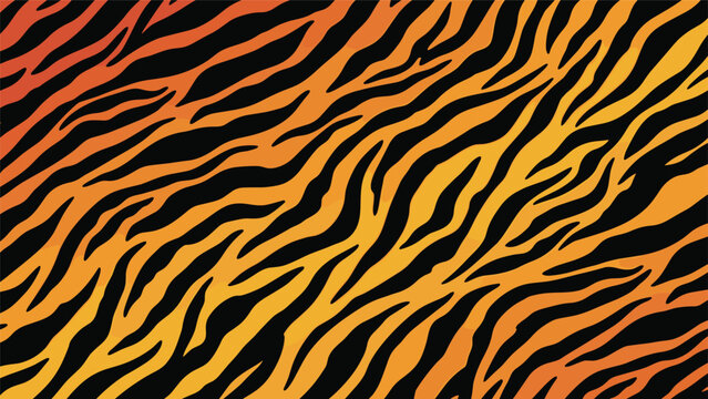 Vibrant orange and black tiger stripe pattern featuring diagonal organic shapes and a subtle gradient background for exotic animal themes.