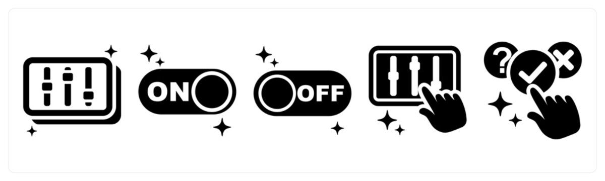 A set of 5 icons as sliders, toggle on, toggle off
