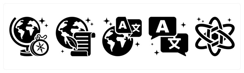 A set of 5 icons as geography, history, language © popcornarts