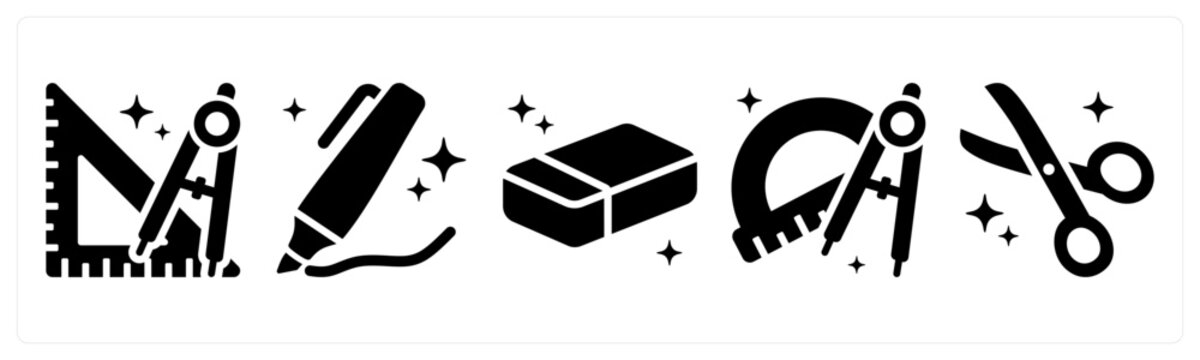 A set of 5 icons as geometry, marker, eraser