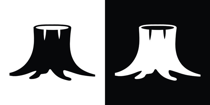 Tree stump black silhouette vector, Dead tree roots vector 