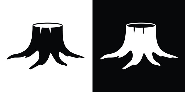 Tree stump black silhouette vector, Dead tree roots vector 
